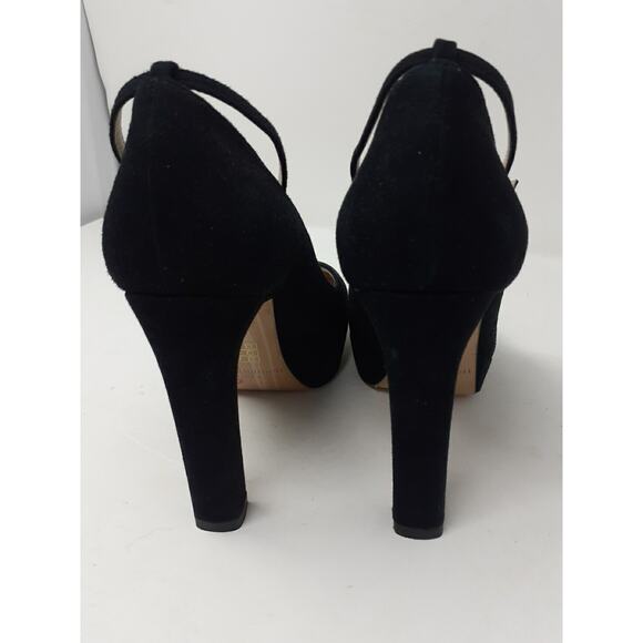 LK Bennett London Womens Shoes Size 7 Black Suede Cap Toe Ankle Strap Heels - Picture 10 of 14
